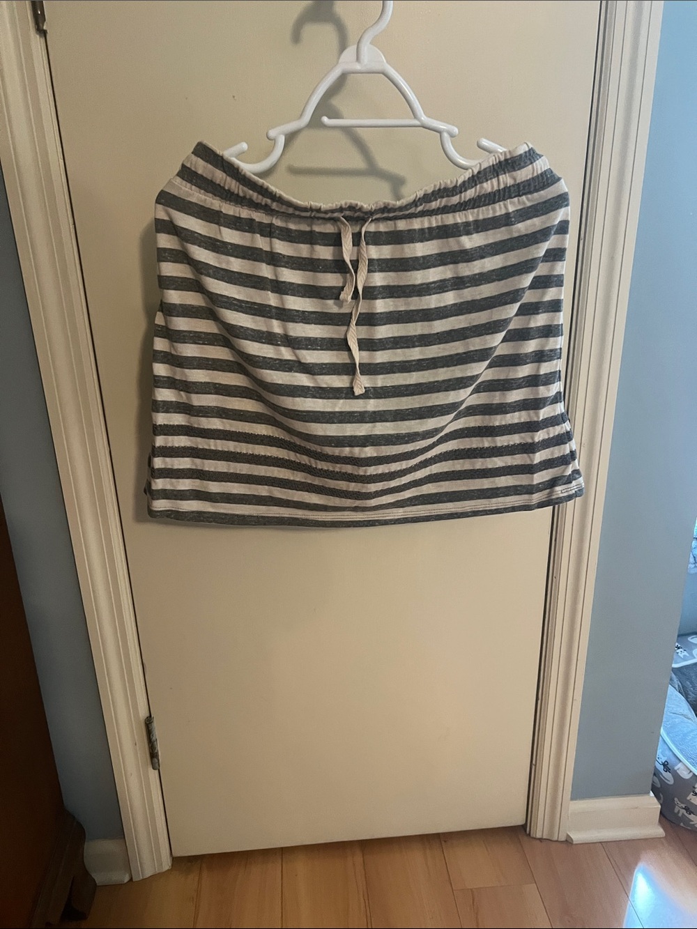 Striped Gray and White Drawstring Mini Skirt